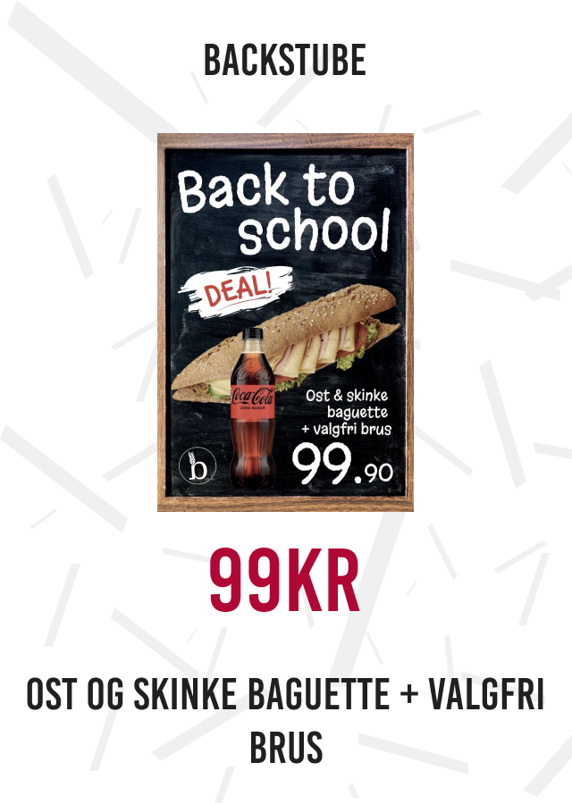 99kr ost og skinke baguette + valgfri brus