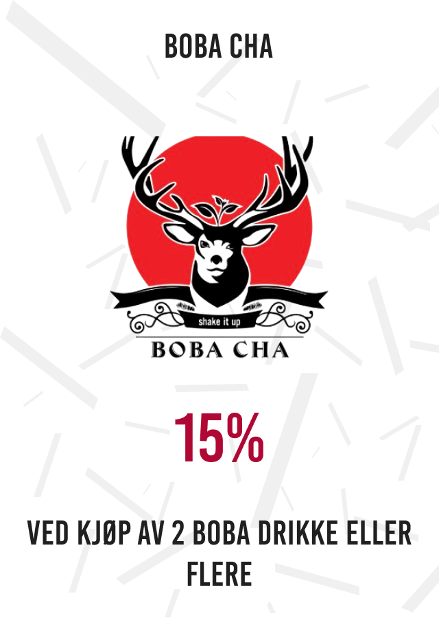 15% ved kjøp av 2 boba drikke eller flere