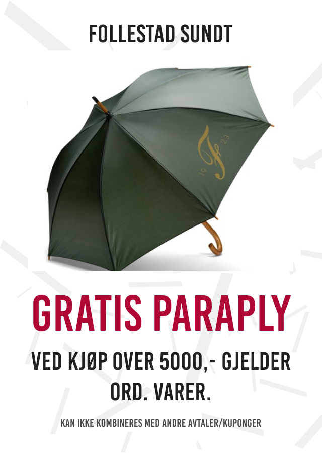 gratis paraply ved kjøp over 5000,- gjelder ord. varer.